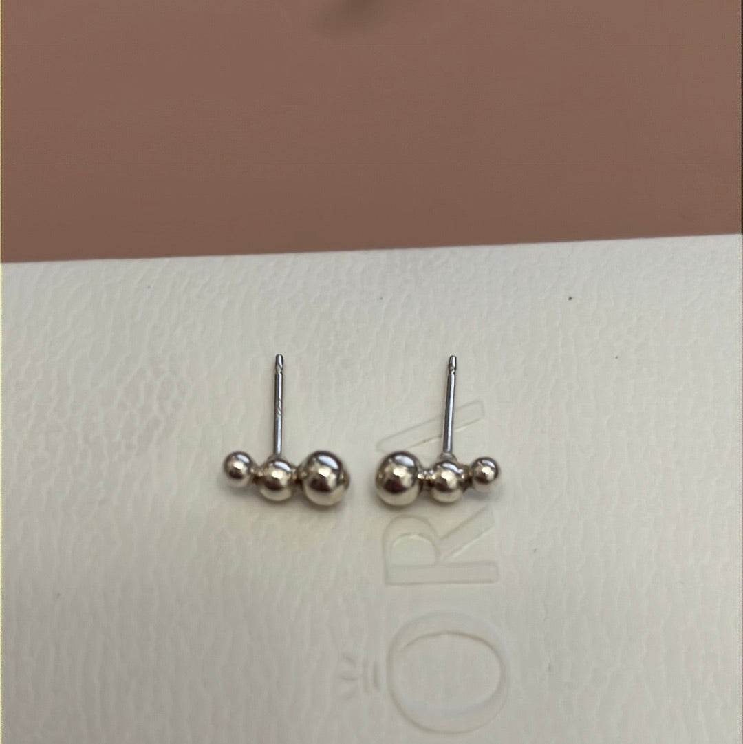 Sterling Silver Pave String of Beads Stud Earrings