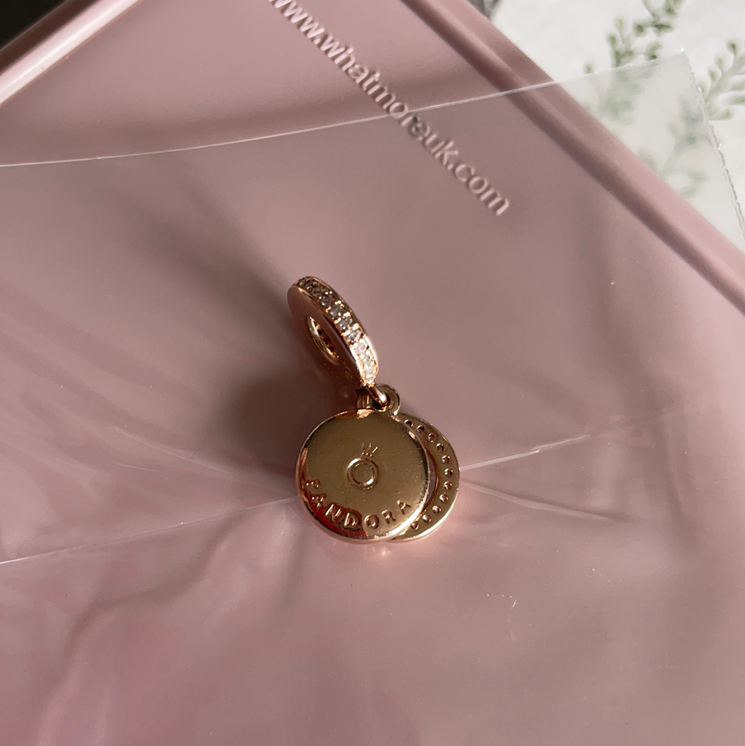 Genuine Pandora Rose Gold Pave Double Circle Pink CZ Dangle Charm