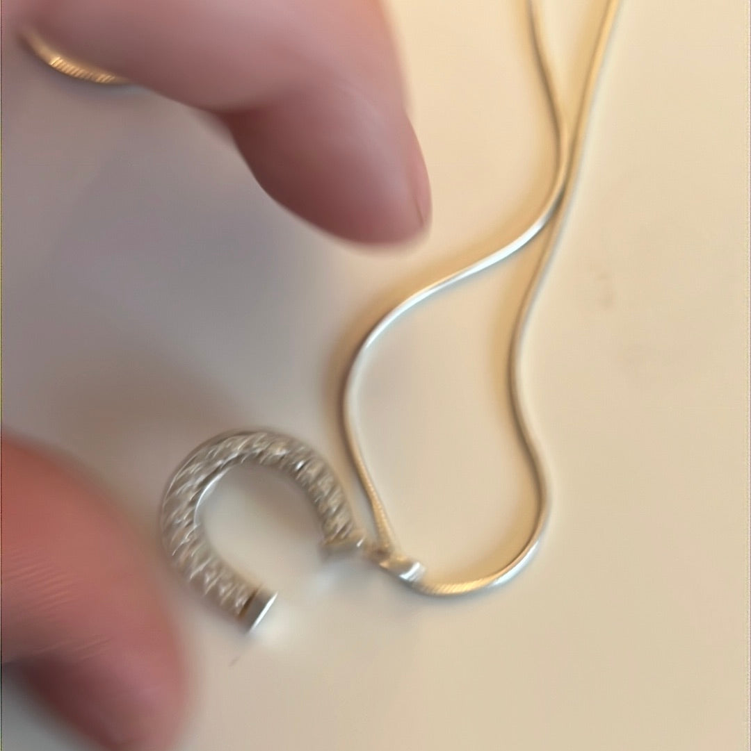 Genuine Thomas Pave Horse Shoe Necklace on Silver Chain