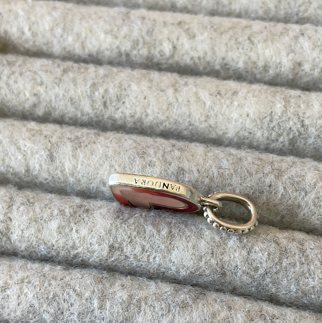 Genuine Pandora Red / Pink Heart Logo Loved Enamel Dangle