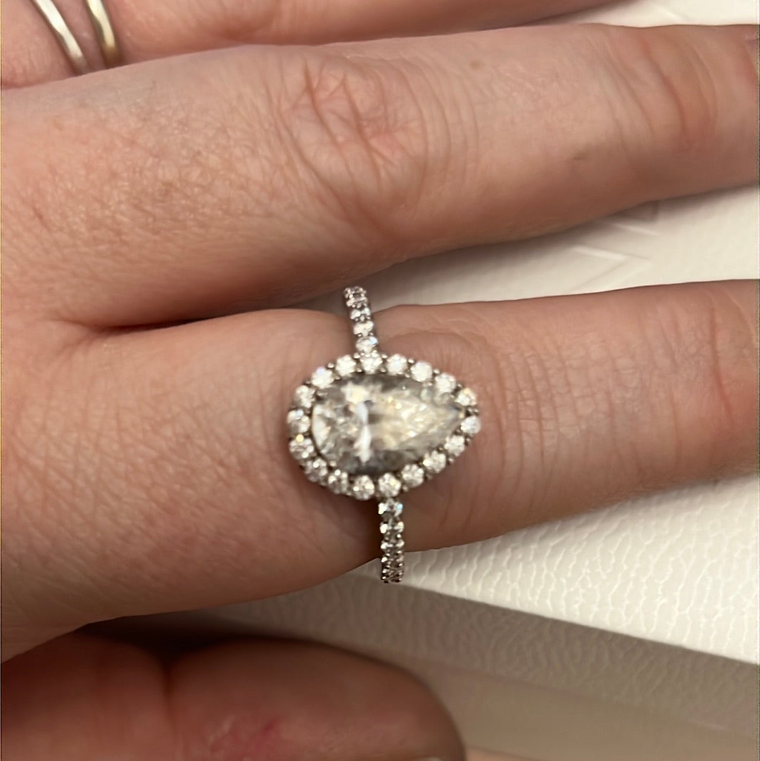 Sterling Silver Large Clear CZ Pave Teardrop Ring Size 60