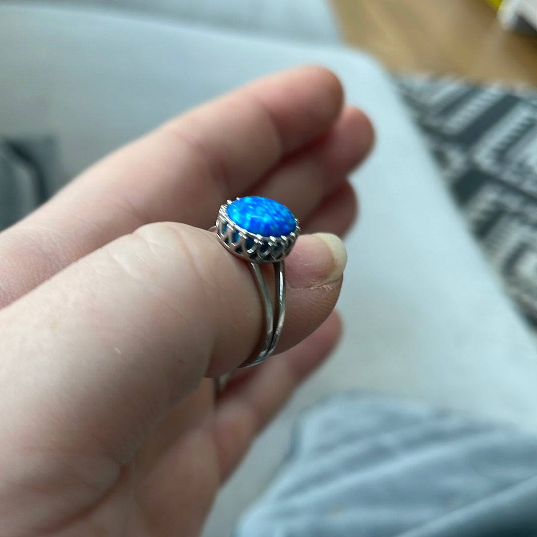 Unbranded But Beautiful Blue Opal Ring with CZ in Size 56