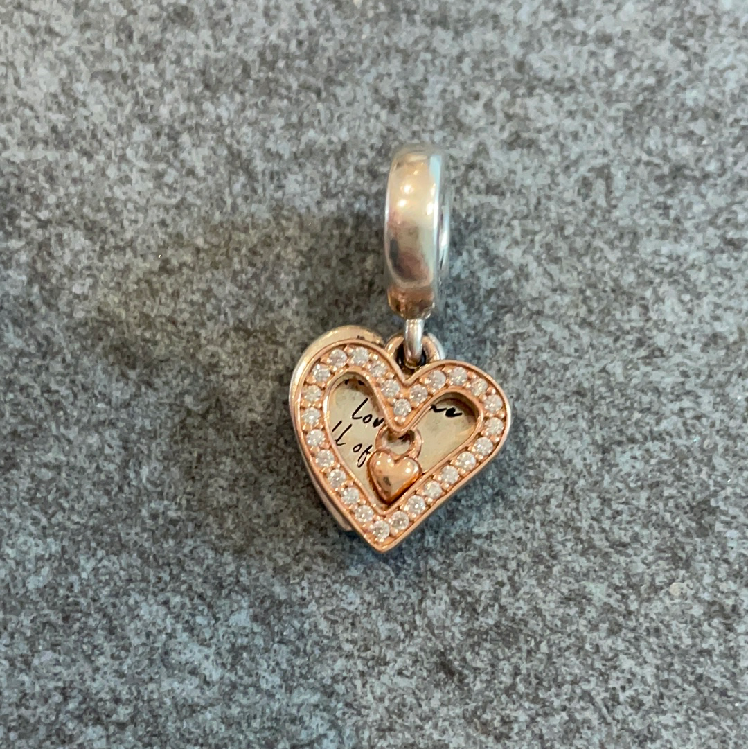Genuine Pandora Dangle Heart Pave Charm All of me loves all of you