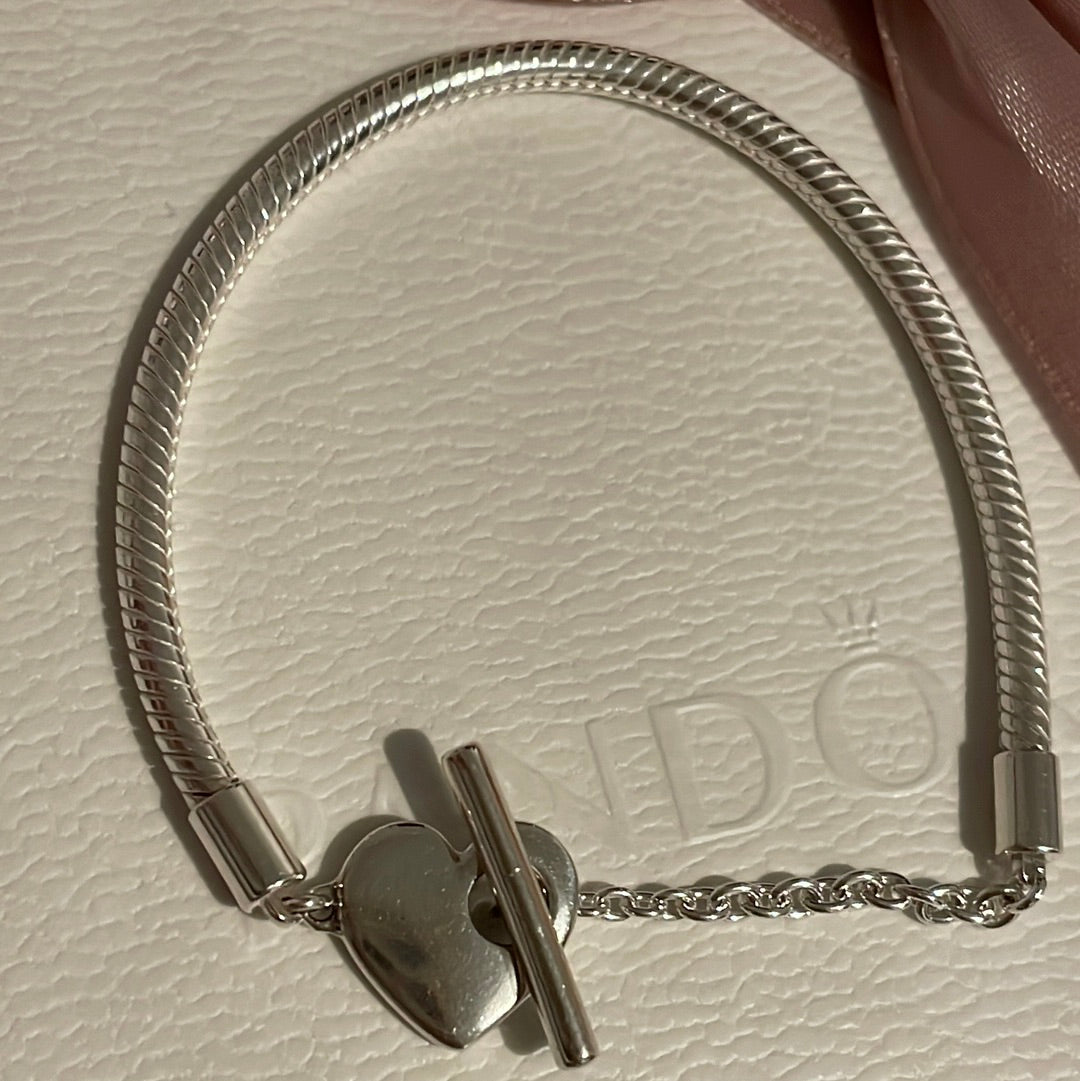 Genuine Pandora Snake Chain Moments New Style Smooth Heart Chain T-Clasp Style 19cm