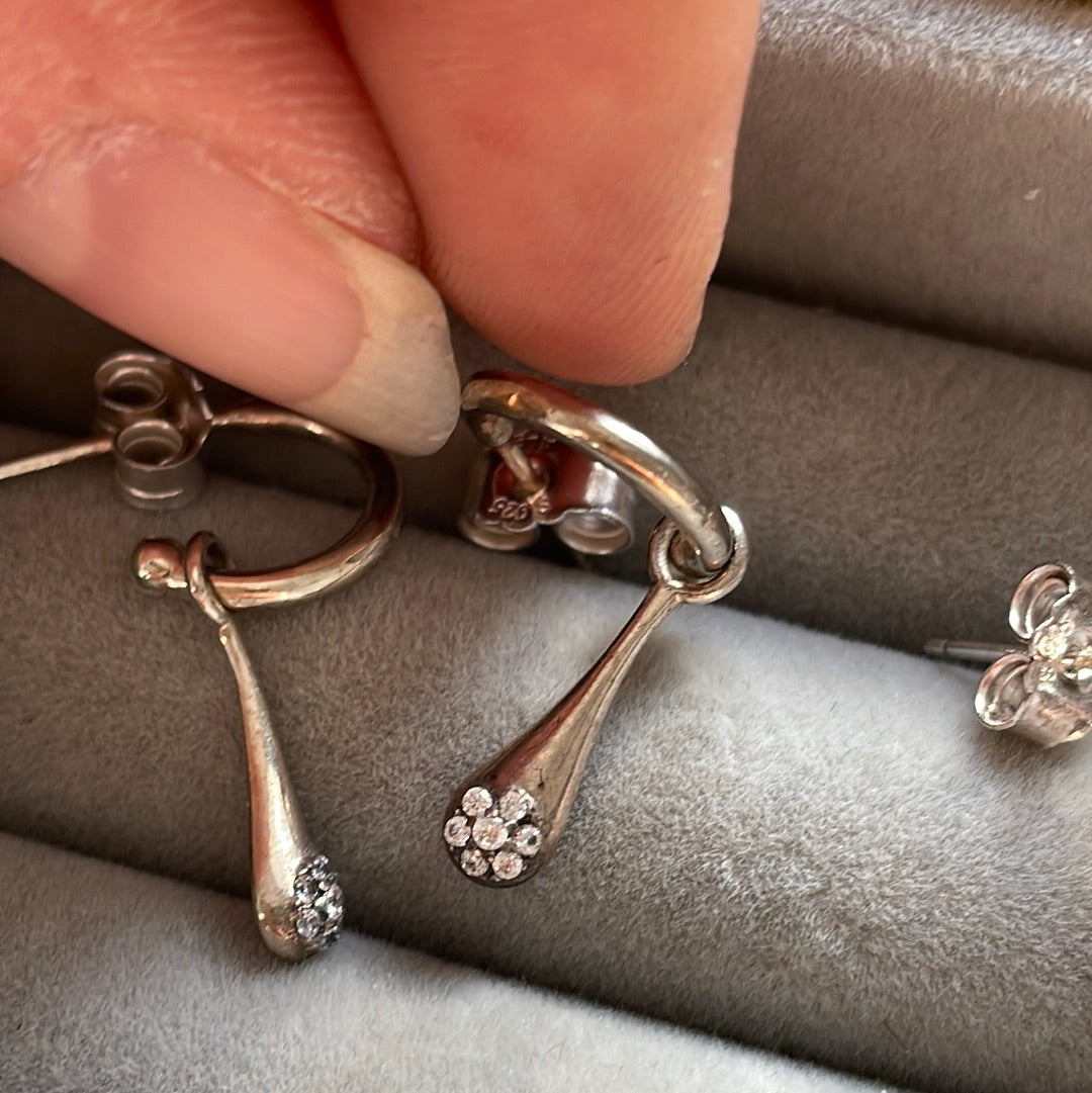 Genuine Pandora Silver Love Pod CZ Hoop Dangle Earrings