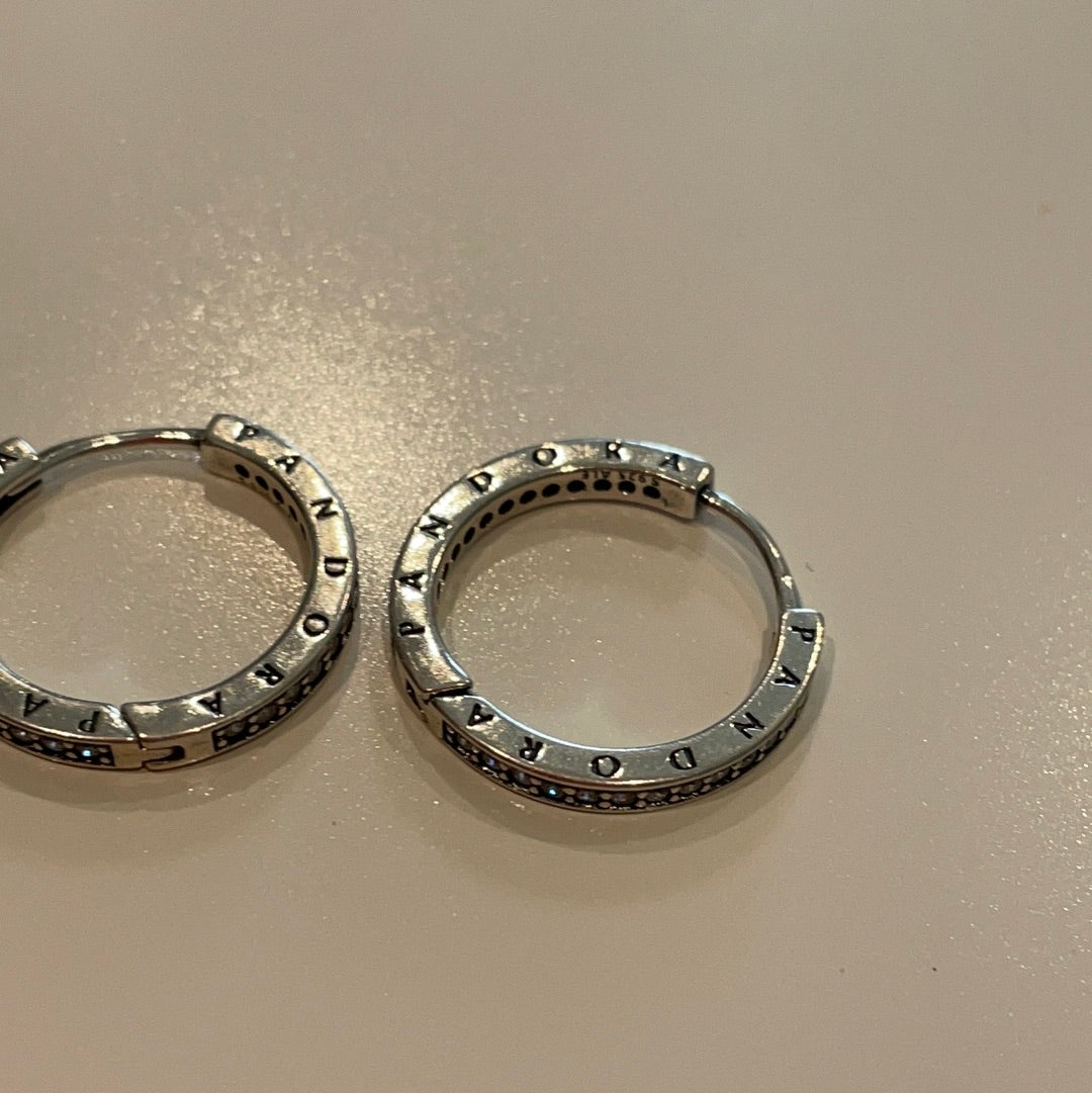 Genuine Pandora Sparkle CZ Hoop Hoops Pave Silver Earrings