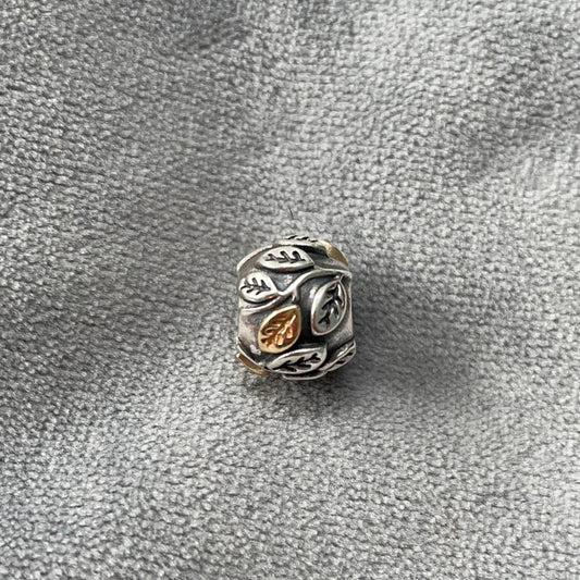 Genuine Pandora Two Tone Leaf/ Leaves RARE HTF  Charm