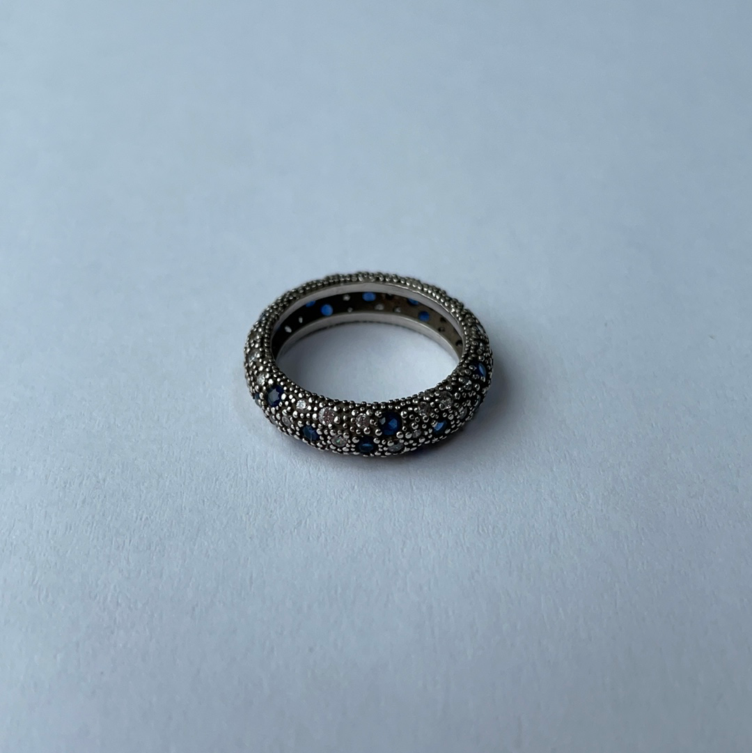 Genuine Pandora Cosmic Clear Blue Pave Stone Ring Size 54