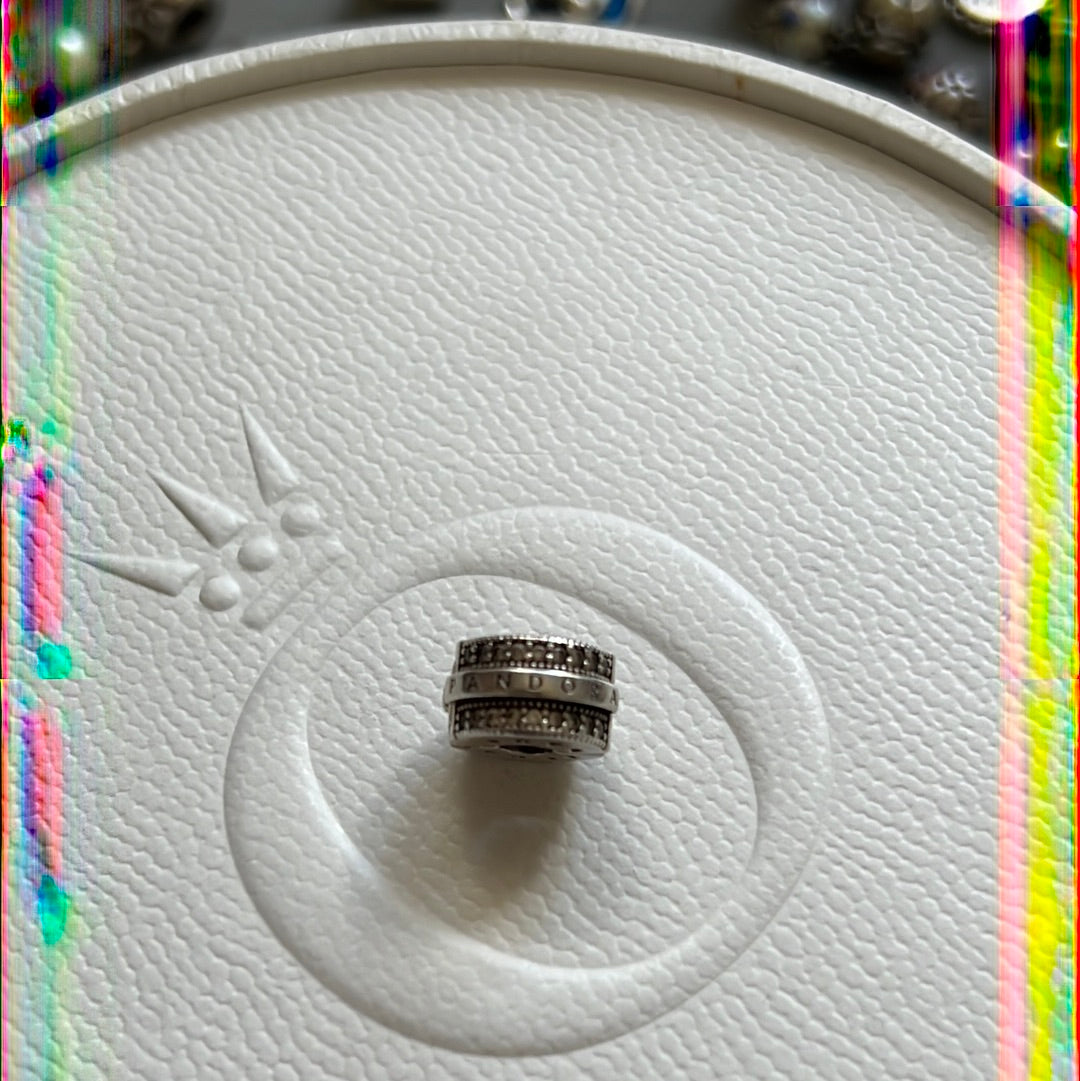 Genuine Pandora Sparkling Pave Lines and Logo Clips PAIR