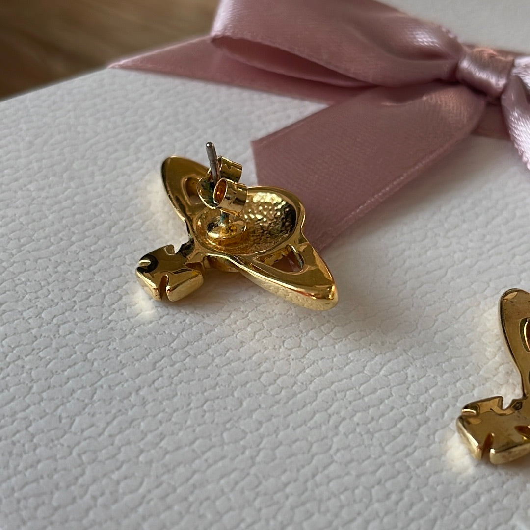 Genuine Vivienne Westwood Mini Bas Relief Gold Earrings