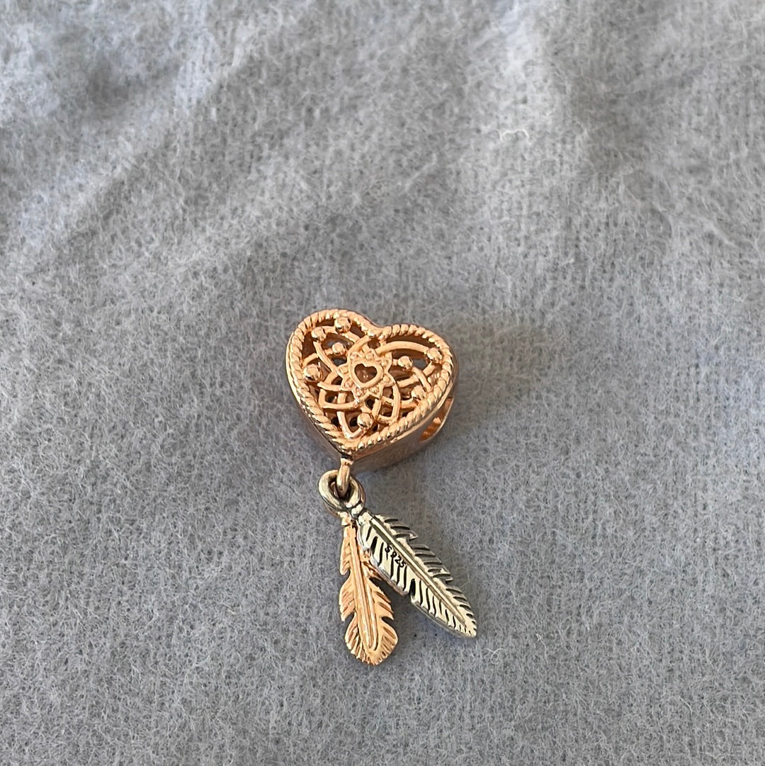 Genuine Pandora Rose Gold Dream Catcher 2 Feather Charm Follow Your Dreams Charm Dangle