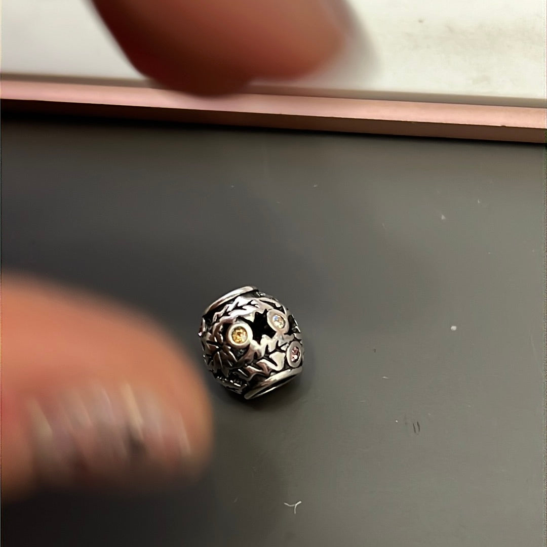 Genuine Chamilia Clear and Gold Pave Openwork Leaf Nature Ball Charm