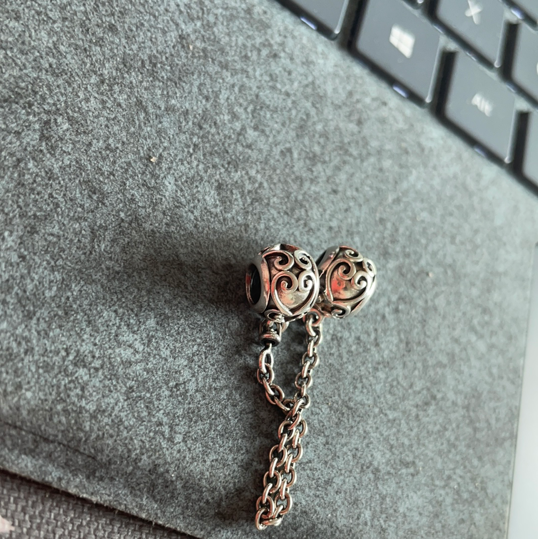 Genuine Pandora Enchanted Style Safety Chain Swirly Hearts