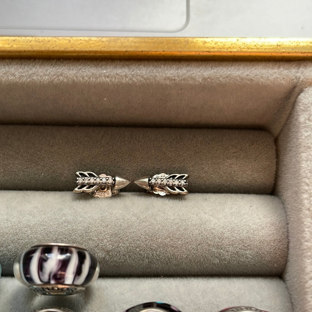 Genuine Pandora Sterling Silver Pave Shooting Arrow Stud Earrings
