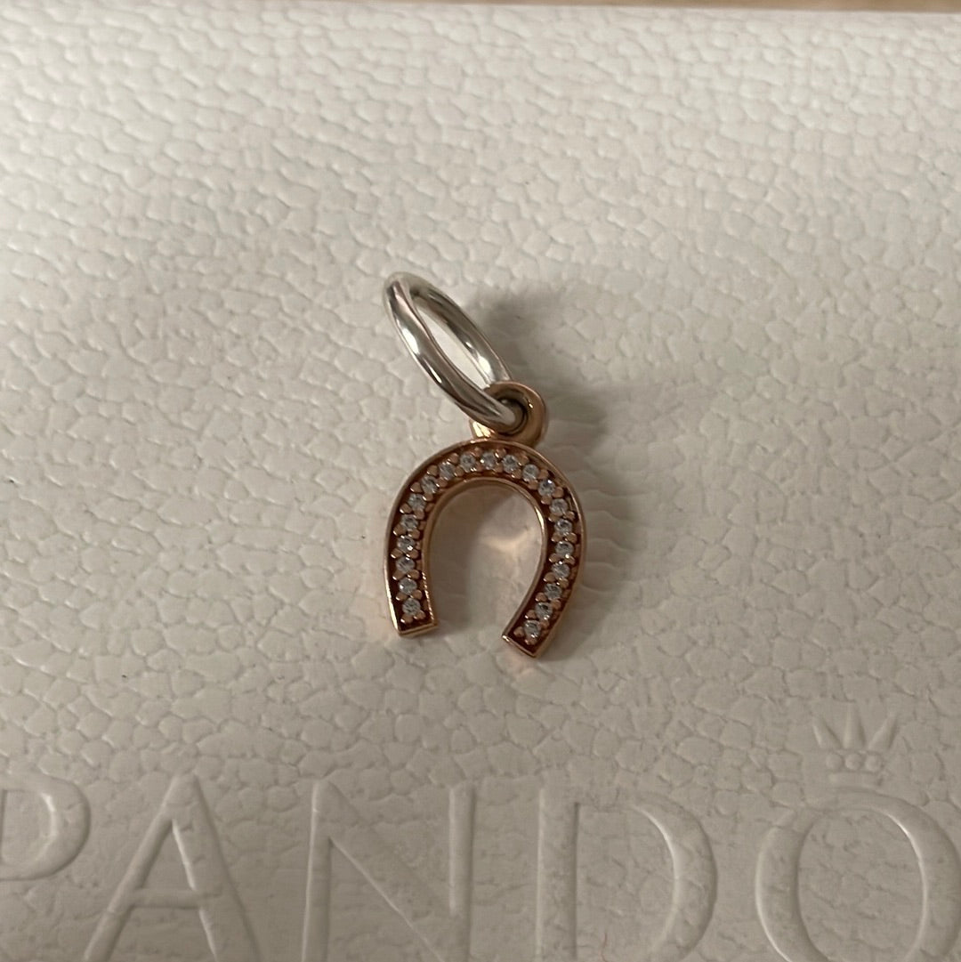 Genuine Pandora G585 Gold Pave Dangle Horseshoe