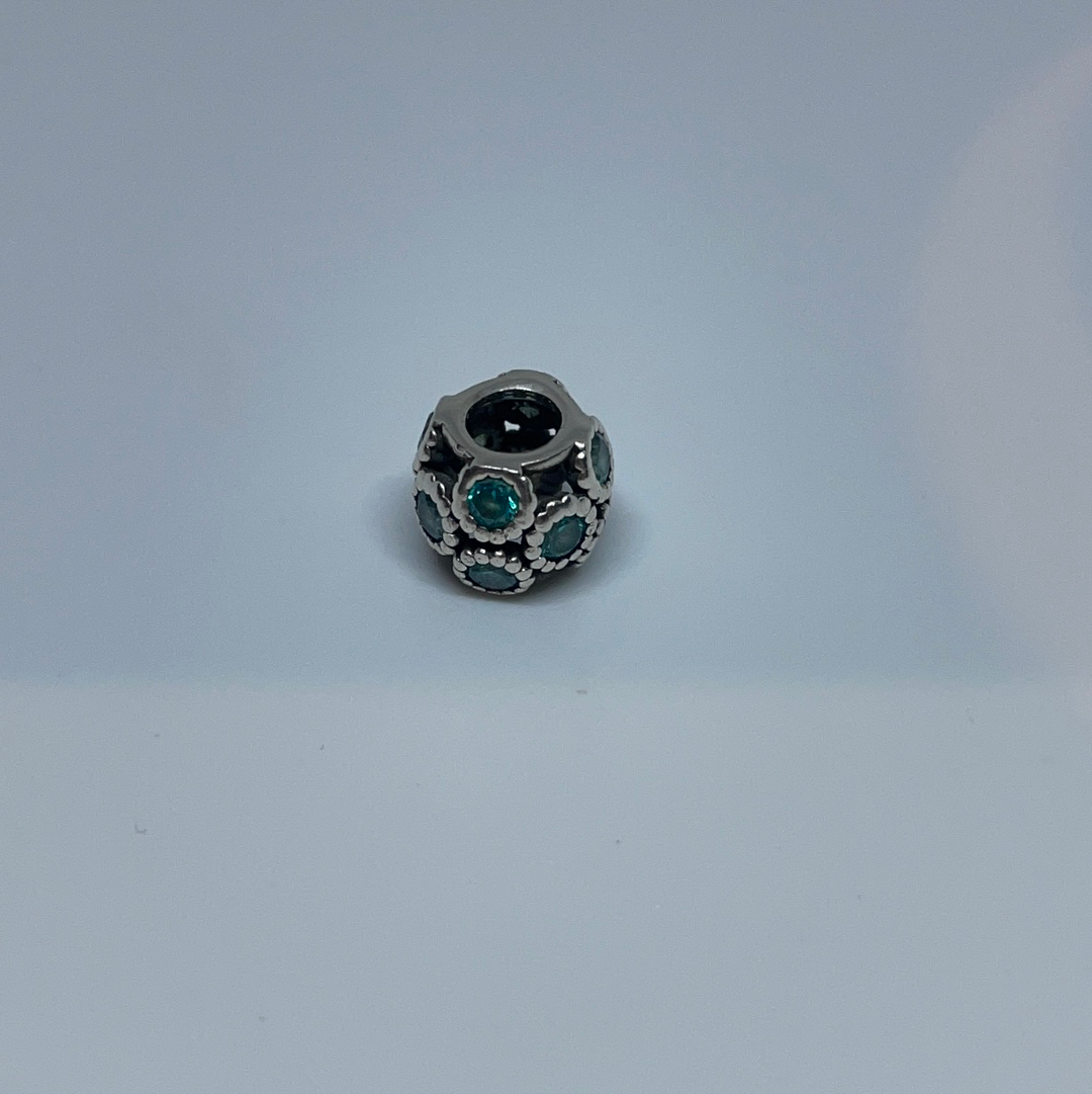 Genuine Pandora Blue Stone CZ Openwork Charm With Dotted Outline