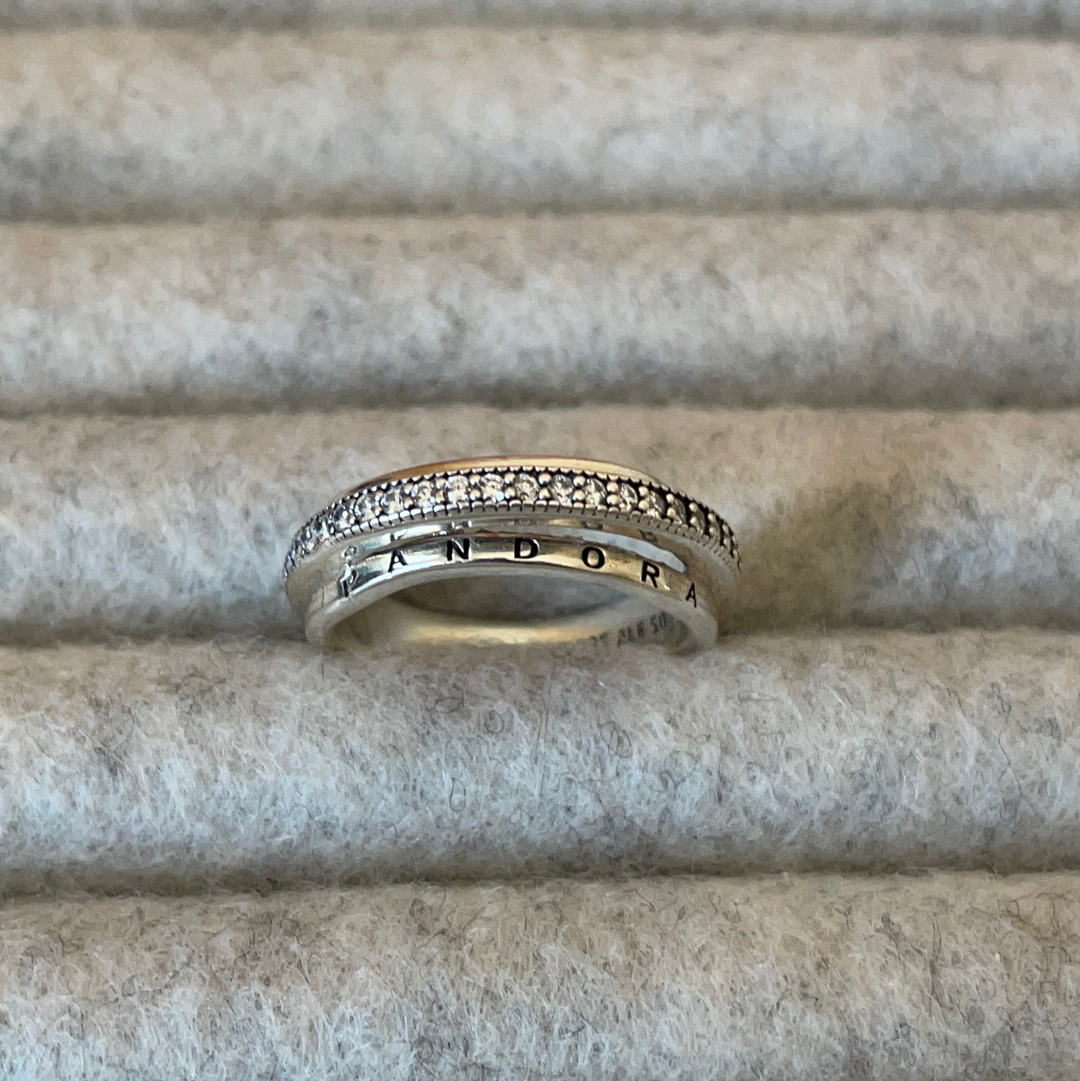 Genuine Pandora Three Layer Ring Pave Size 56