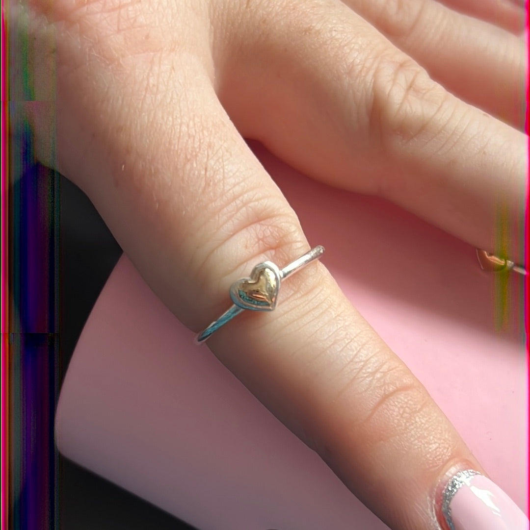 Genuine Pandora 14k Gold Two Tone Domed Heart Ring 50