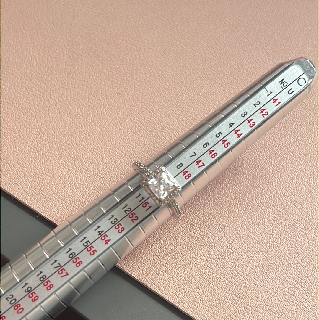 Sterling Silver Square Square CZ With Half Pave Band Ring Size 50