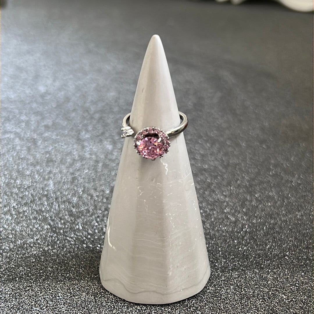 Beautiful Adjustable Anxiety Spinning Ring - Large Pink Stone and Clear Pave Decoration