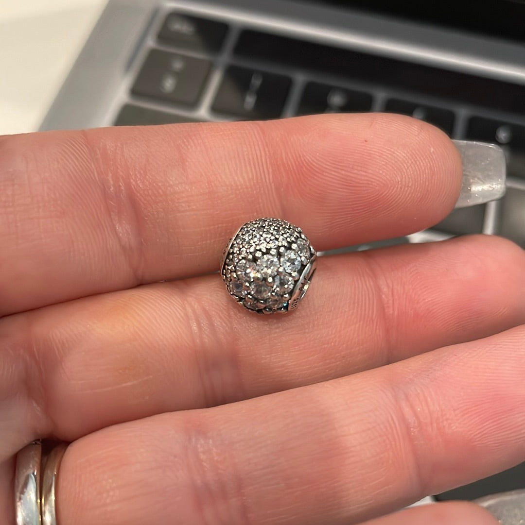 Genuine Pandora Pave Sparkle Ball With Large and Small CZ Charm Clear