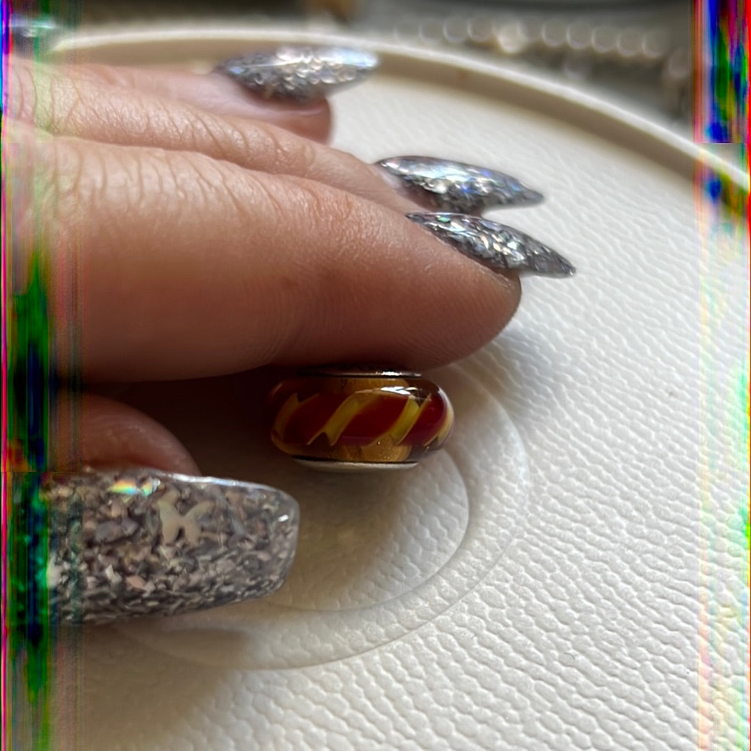 Genuine Pandora Red and Yellow Candy Stripe Murano Glass Charm