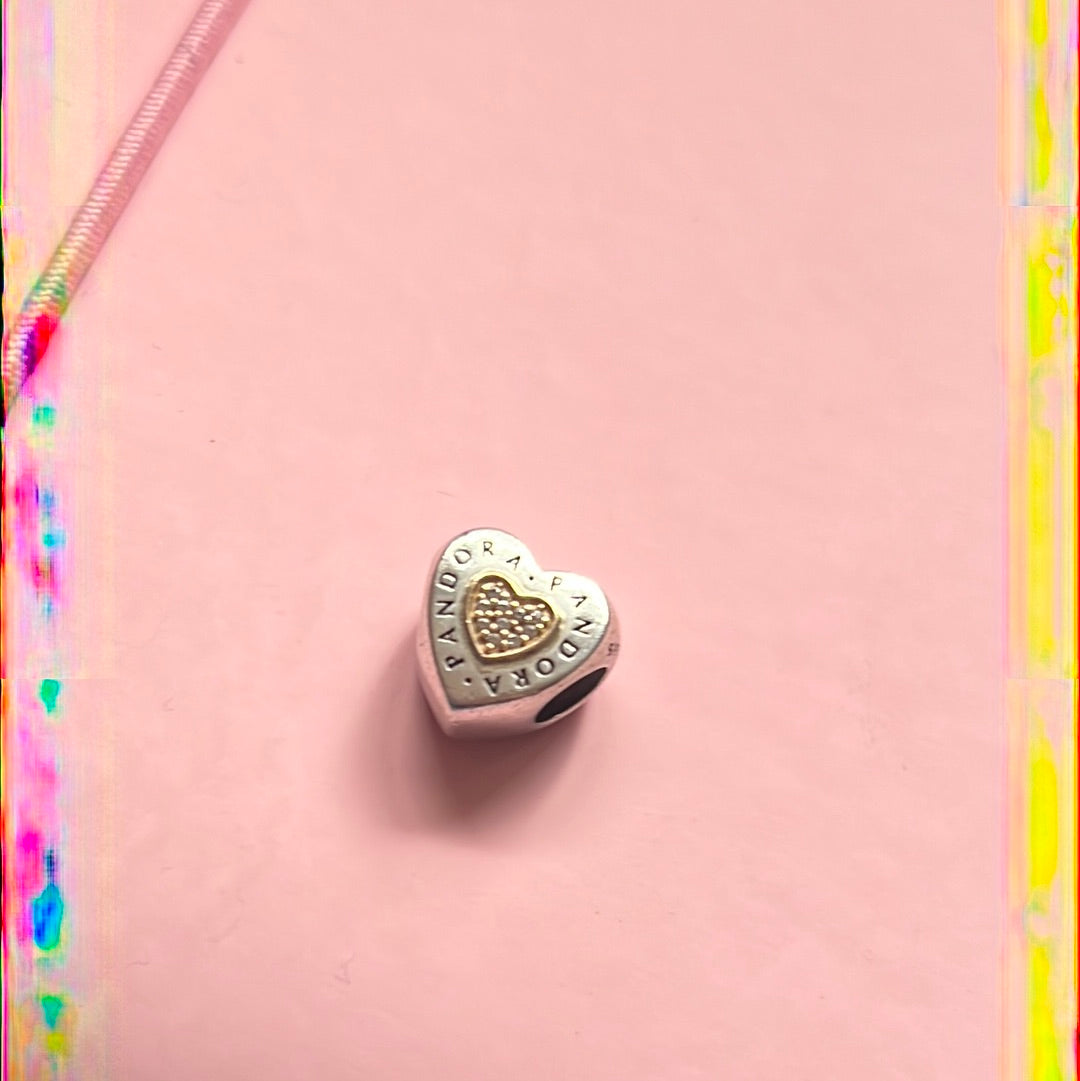 Genuine Pandora Two Tone Logo Heart Charm