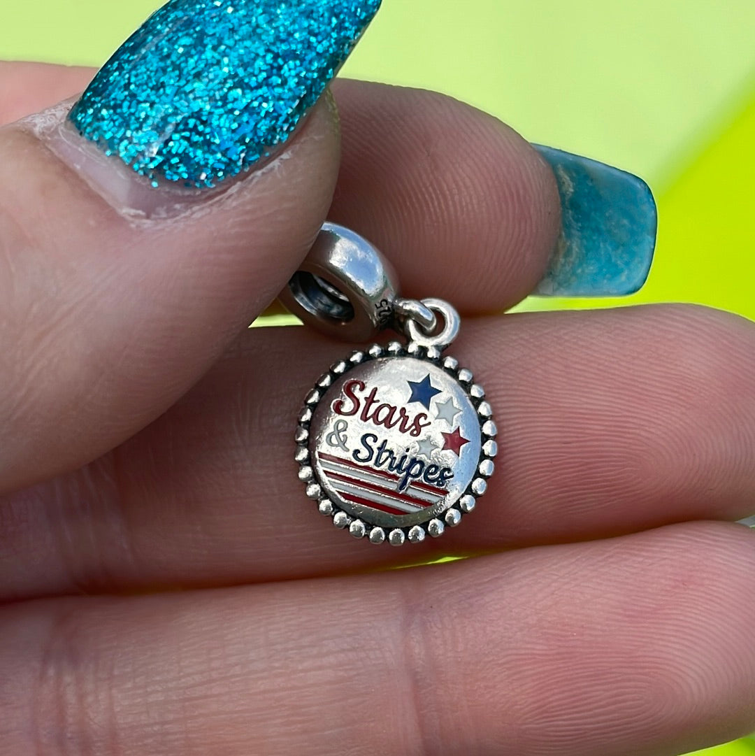 Genuine Pandora Enamel Stars and Stripes America USA Travel Charm