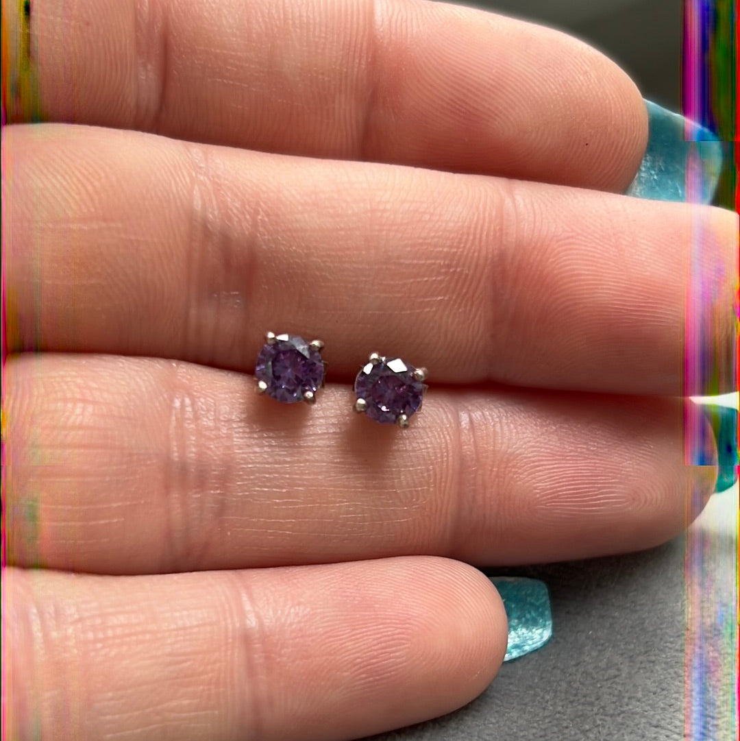 Sterling Silver Purple Amethyst February Birthstone Earrings Studs