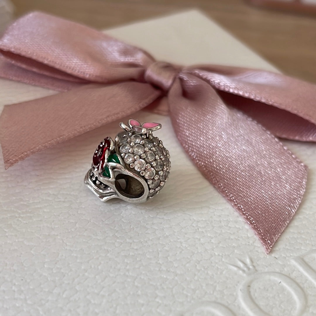Sterling Silver Skull Charm With Enamel Rose and Butterly