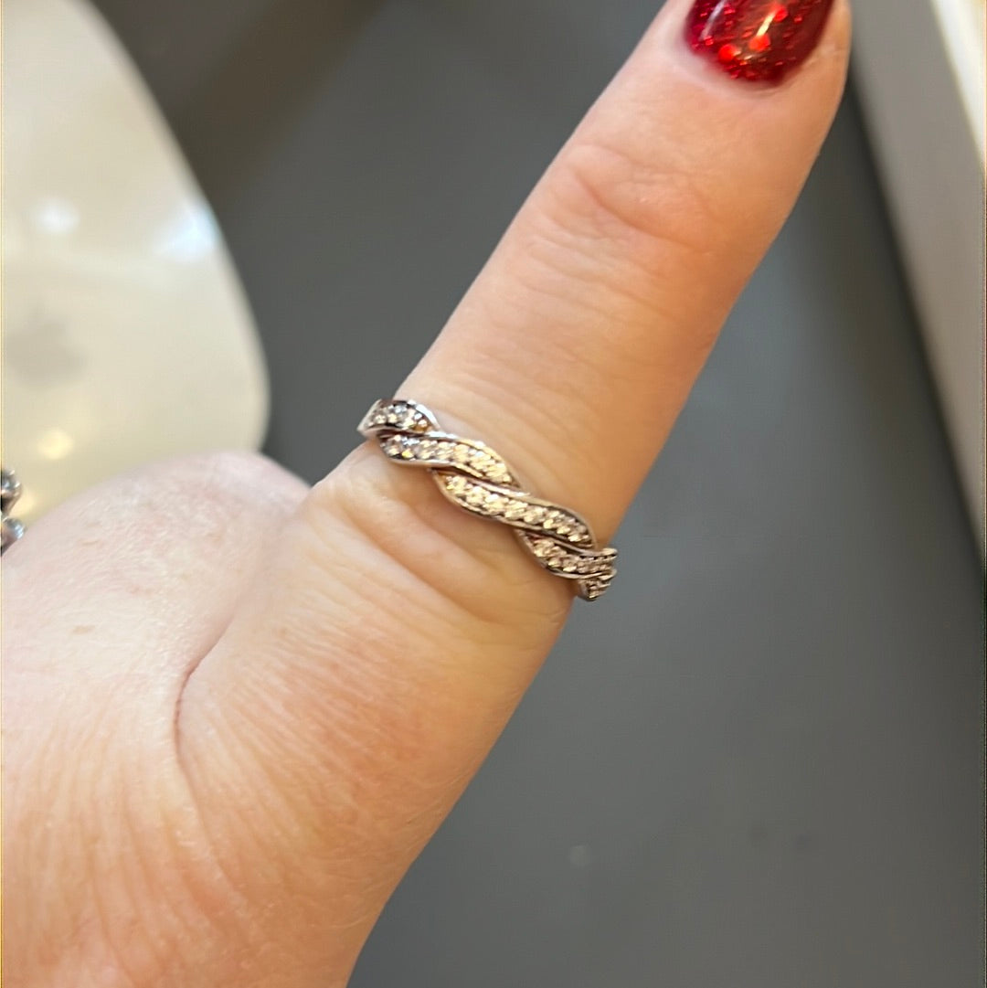 Sterling Silver Pave Crossover Ring Various Sizes
