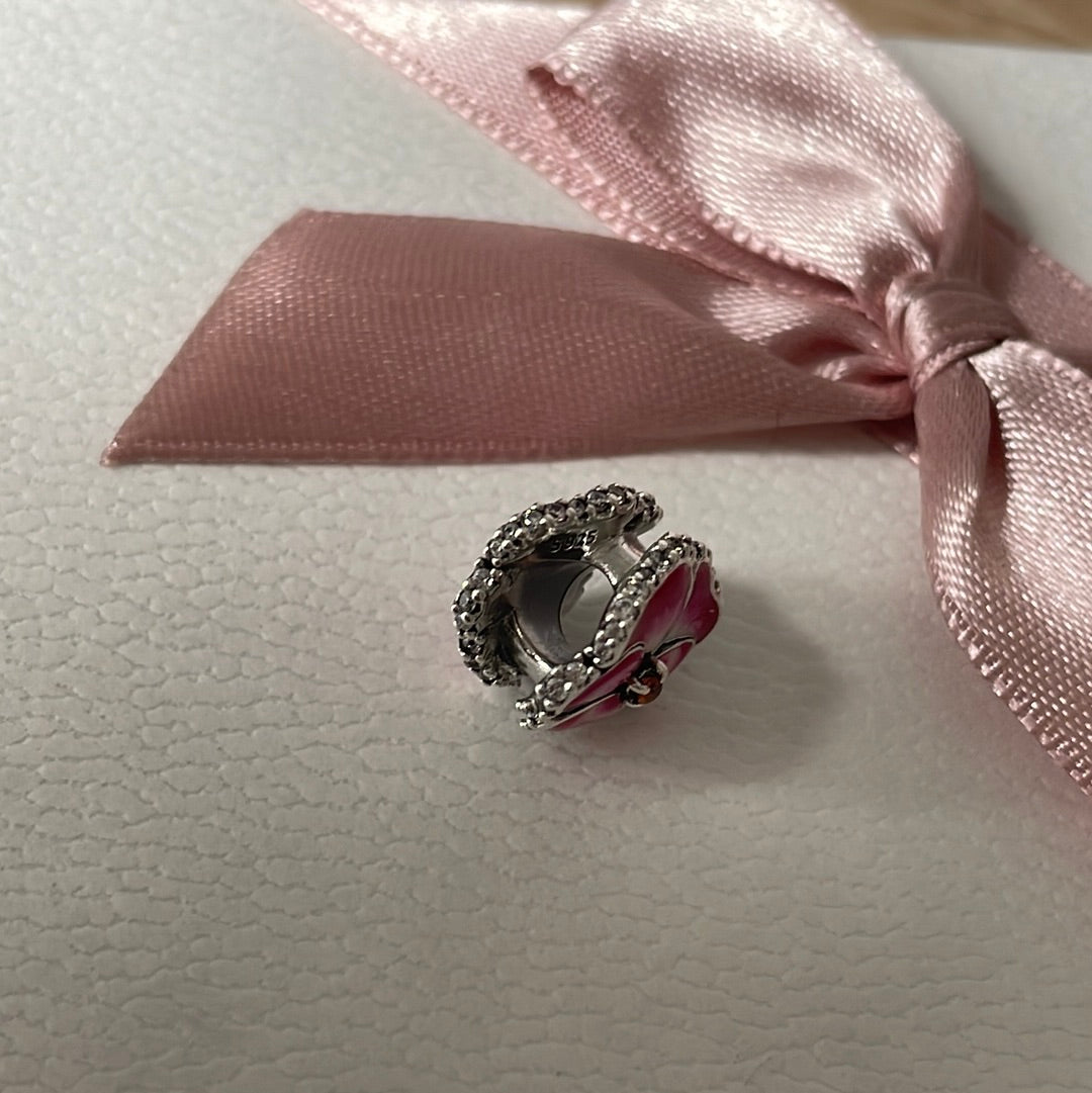 Genuine Pandora Pink Pansy Flower Pave and Enamel Charm