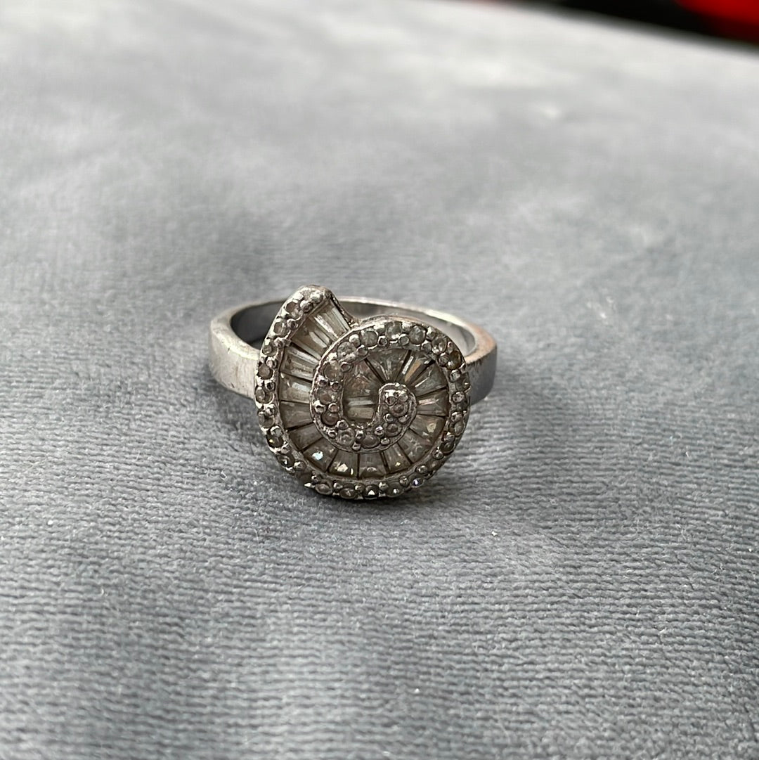 Sterling Silver Pave and CZ Shell Ring Size 58