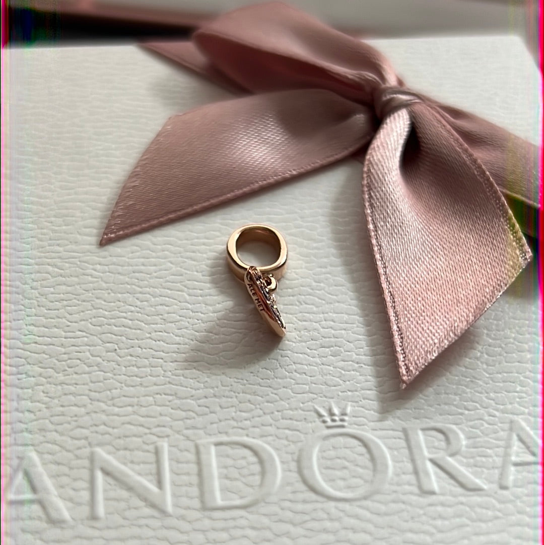 Genuine Pandora Rose Gold Small Heart Pink Stone Dangle Charm