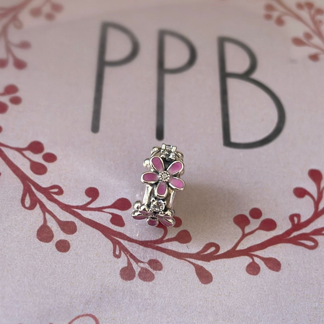 Genuine Pandora Pink Flower and Pave Silicone Clip ONE