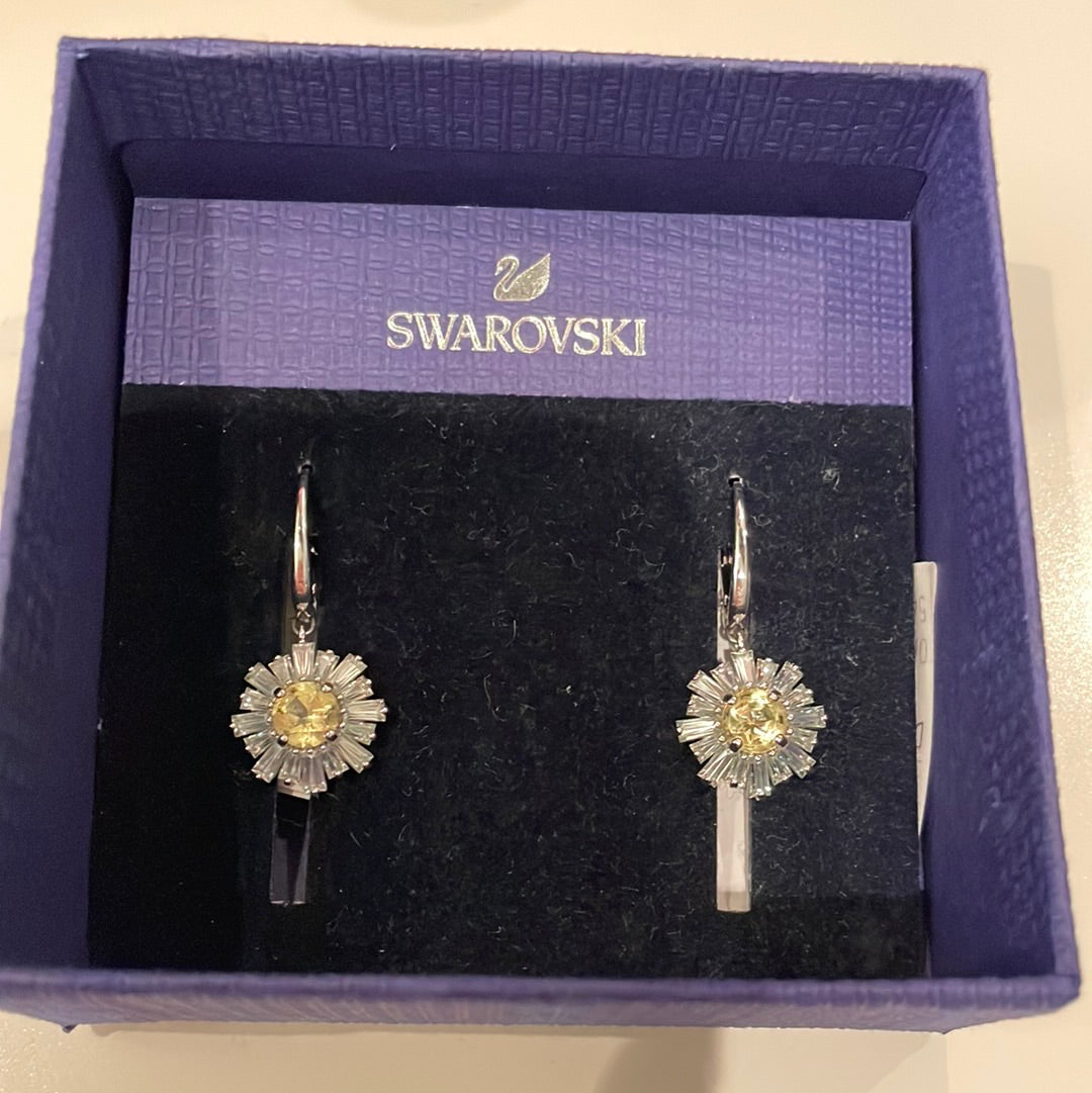 Genuine Swarovski Pave Crystal Dangle Daisy  Earrings