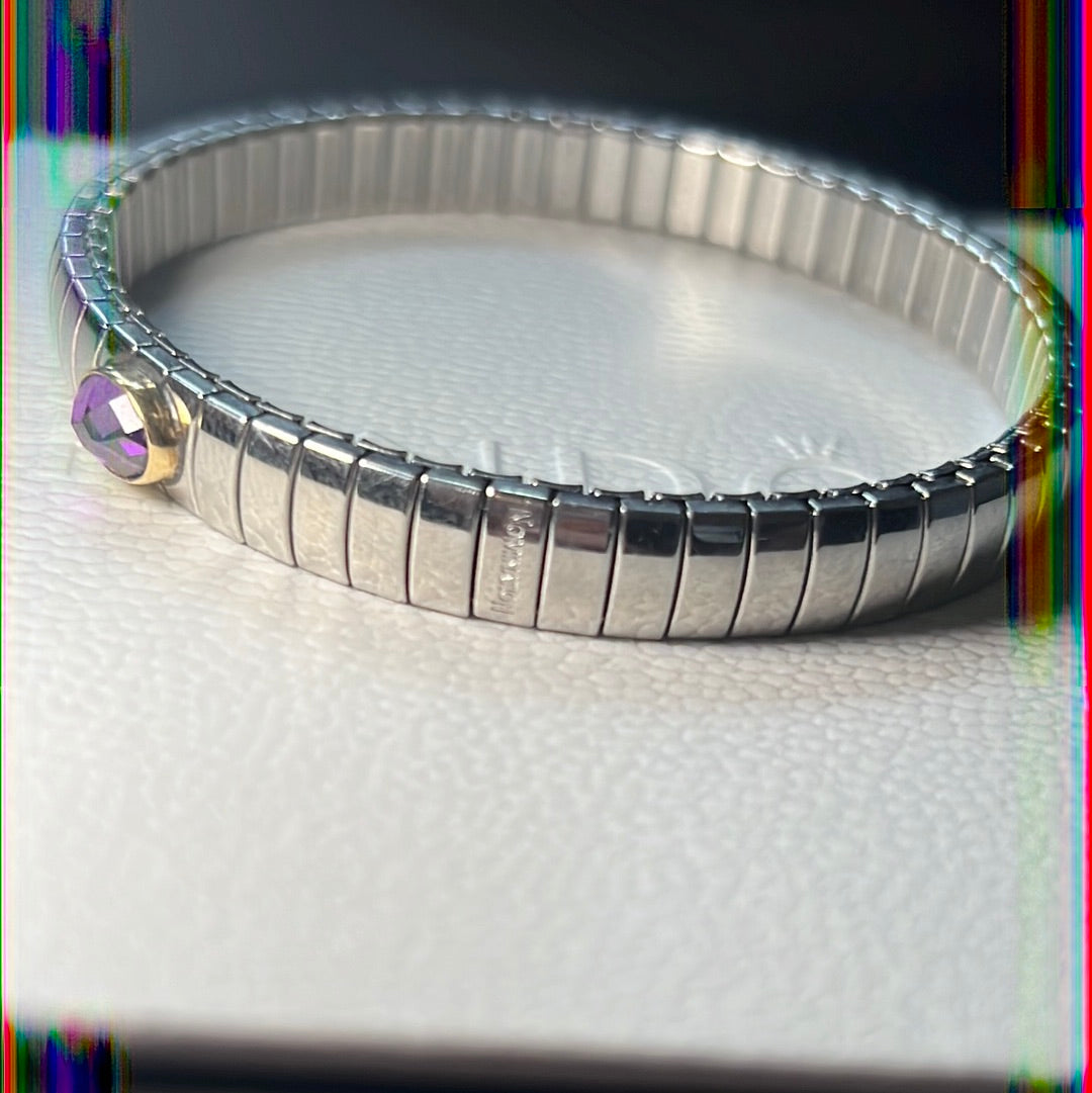 Genuine Nominations Sterling Silver Two Tone Amethyst Stretch Bracelet
