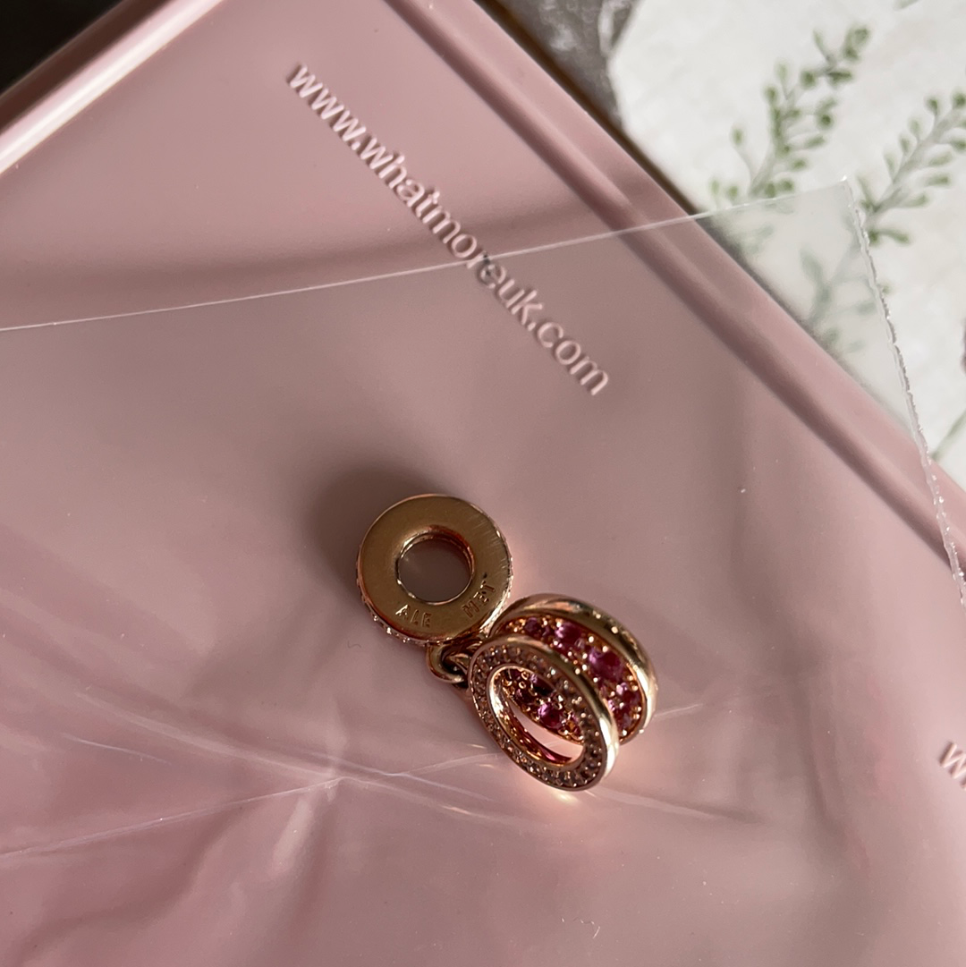 Genuine Pandora Rose Gold Pave Double Circle Pink CZ Dangle Charm