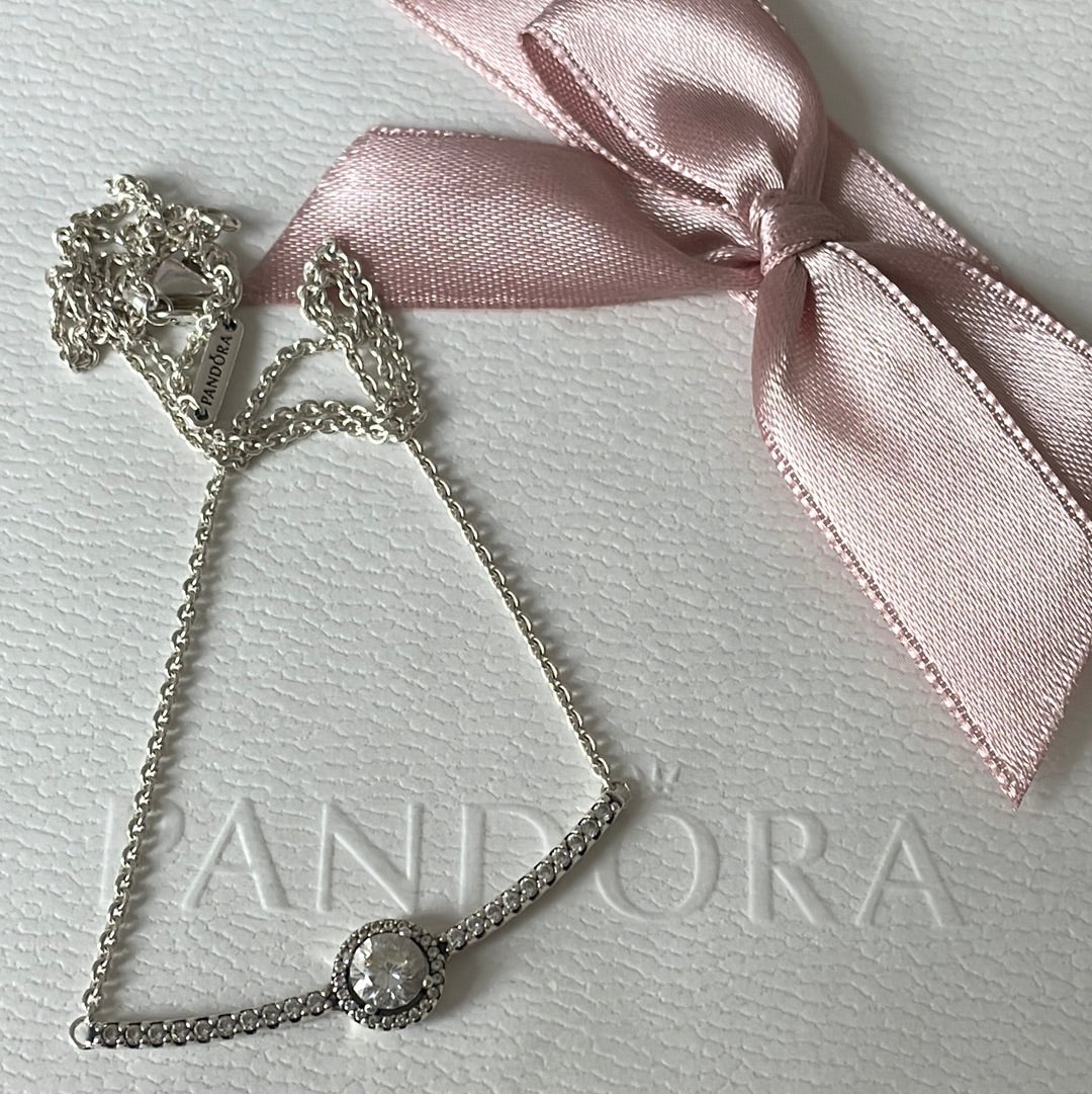 Genuine Pandora Pave Bar With Circle CZ Necklace 40cm drop