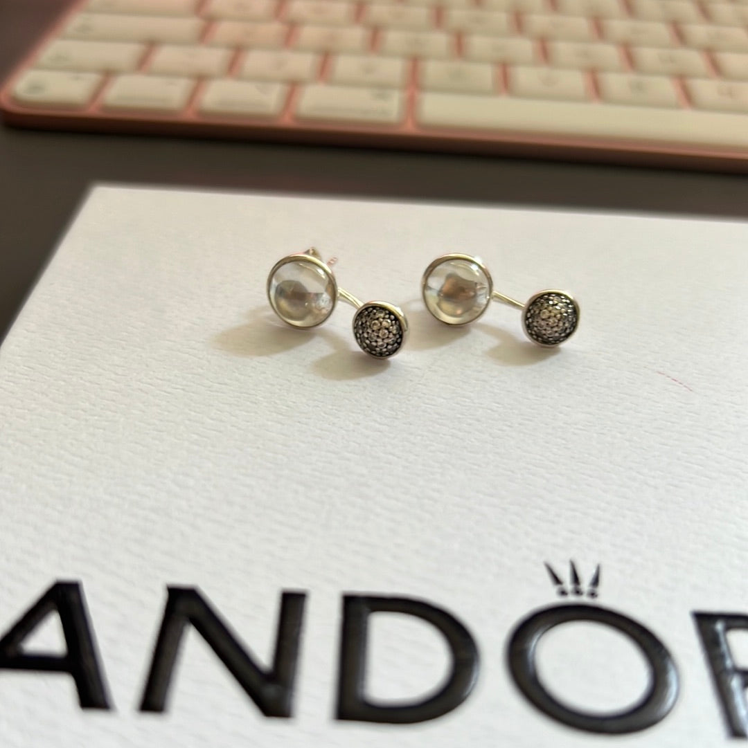 Genuine Pandora Dazzling Poetic Droplet Clear and Dangle Pave Circle Earrings