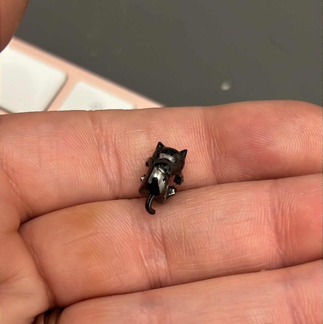 Sterling Silver Cute Enamel Black Cat Charm