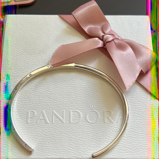 Genuine Pandora Rose Gold OR Silver Open Bangle Logo Size..