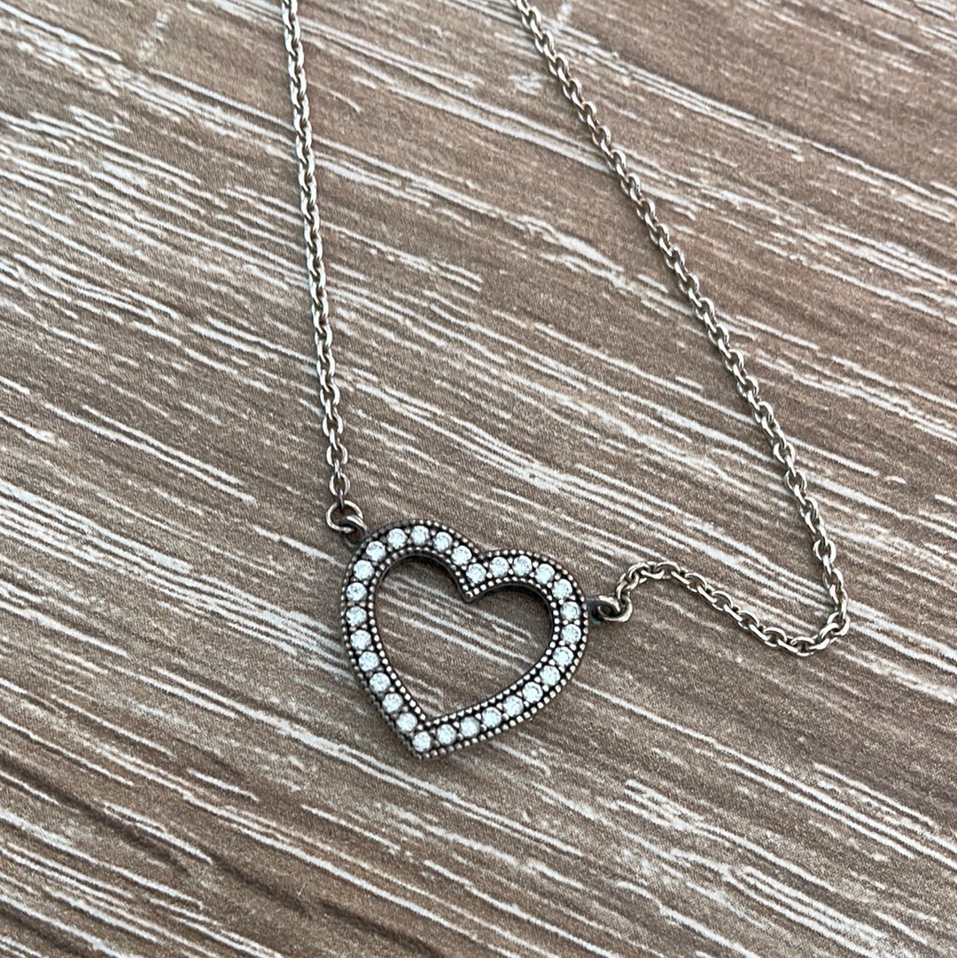 Genuine Pandora Pave Heart Necklace 40cm Chain
