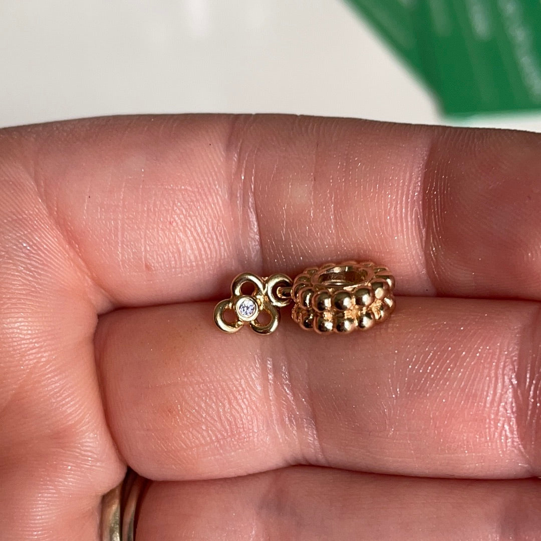 Genuine Pandora Solid 14ct Gold Diamond Posy Flower Dangle Charm HTF