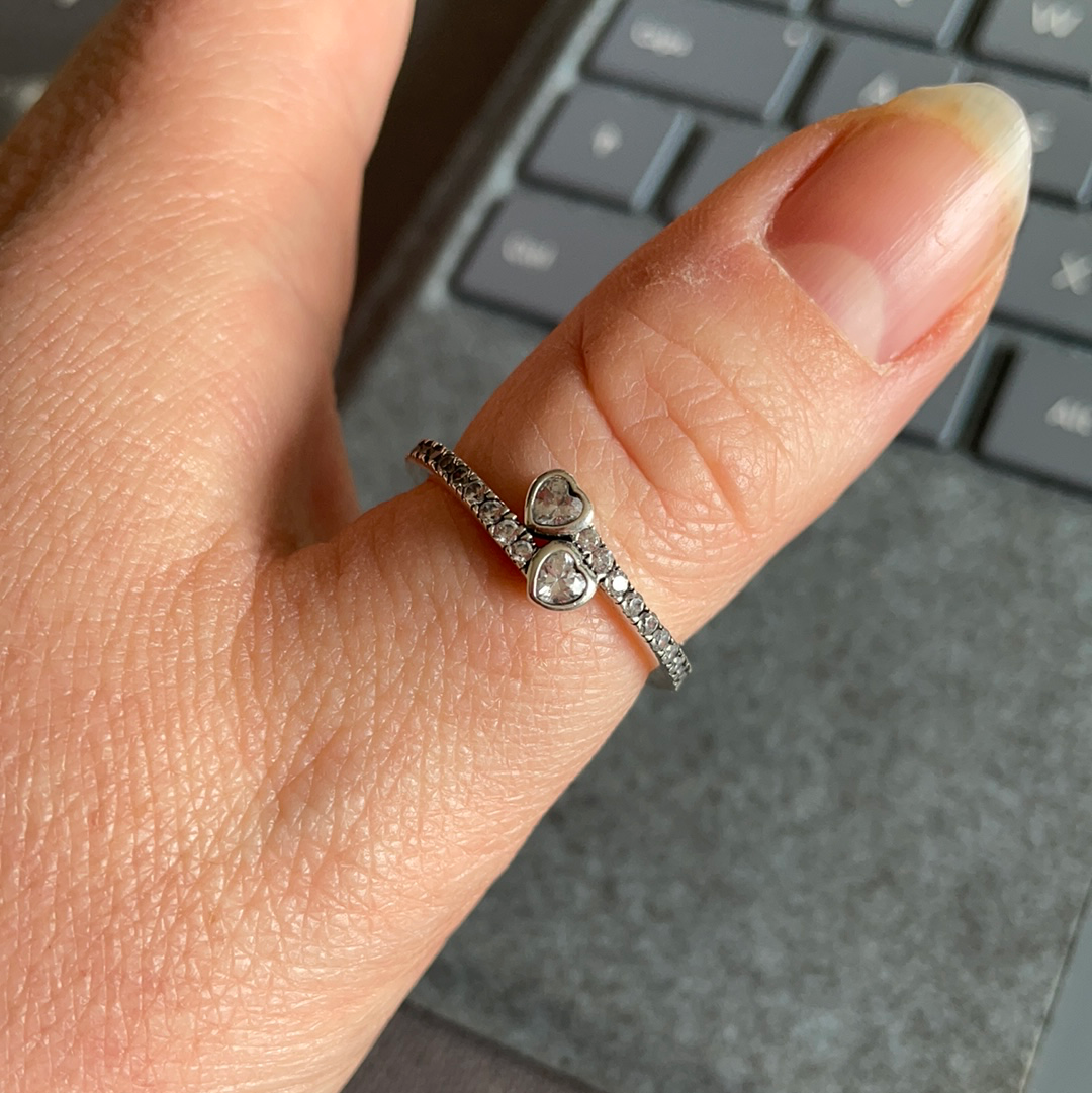 Genuine Pandora Heart Pave Clear Stone Crossover Ring Size
