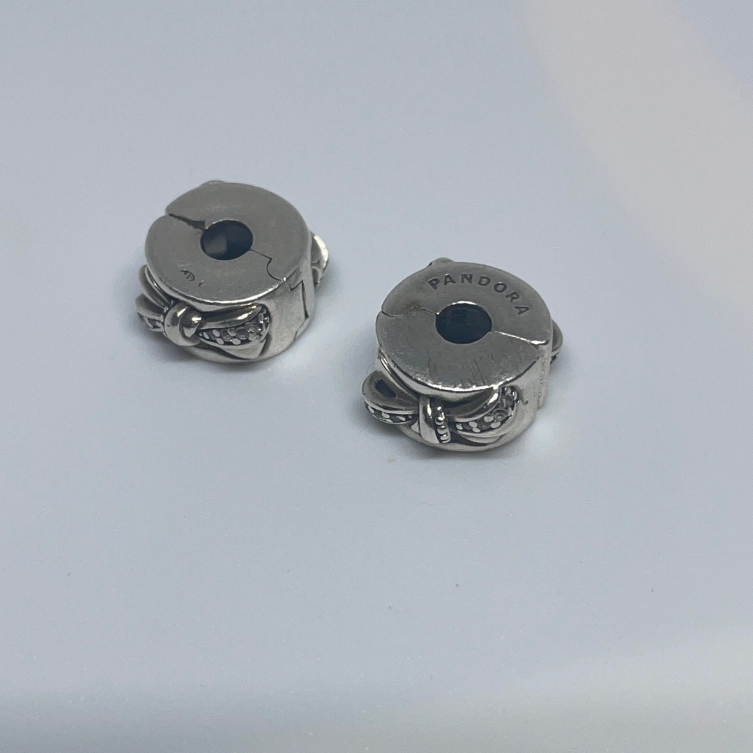 Genuine Pandora Bow Pave Clips Large SOLD AS A PAIR