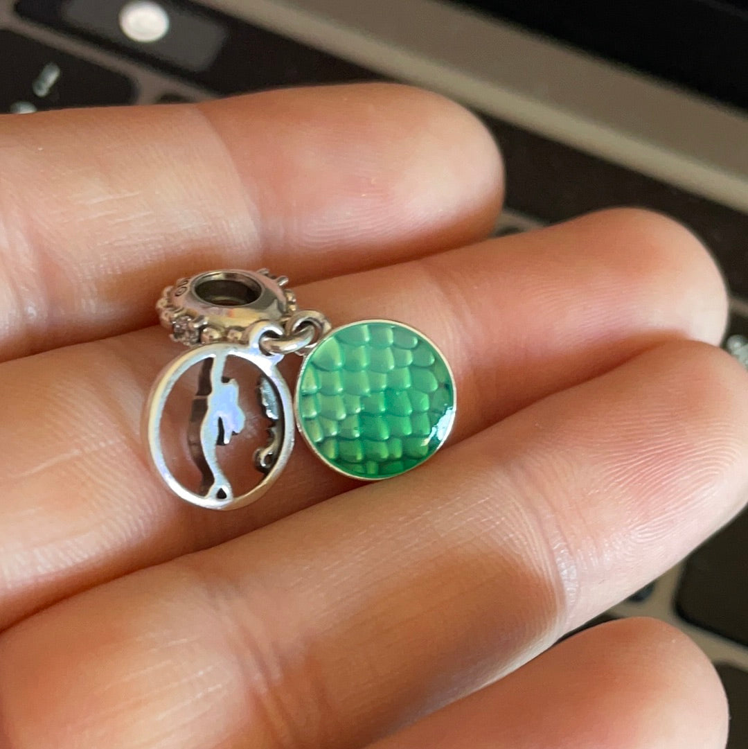 Genuine Pandora Little Mermaid Green Enamel 'Part of your world' Dangle Charm