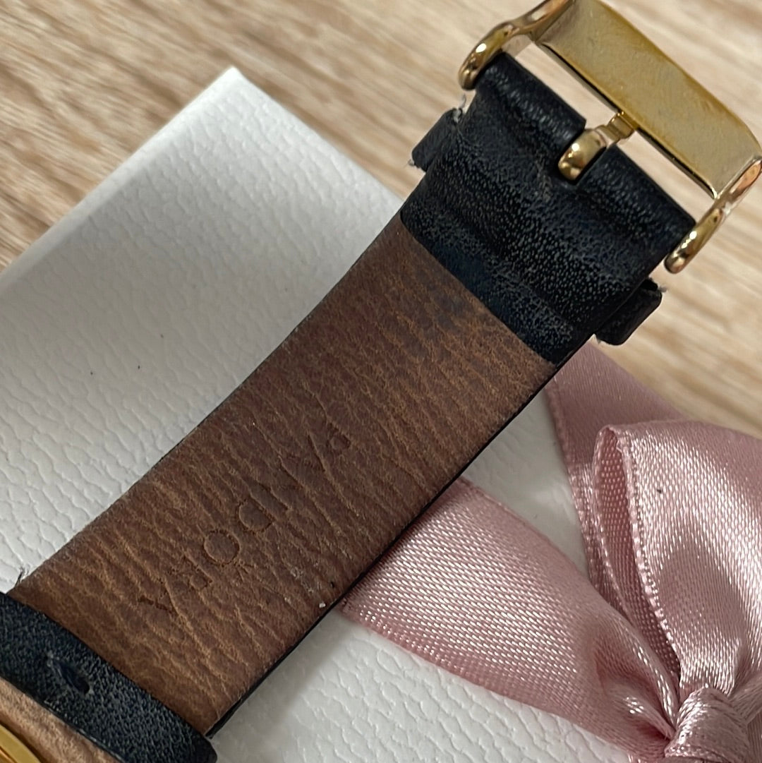 Genuine Pandora Gold Plated Hardware Black Crown Diamond Pure 8120158K Watch with Navy Leather Strap