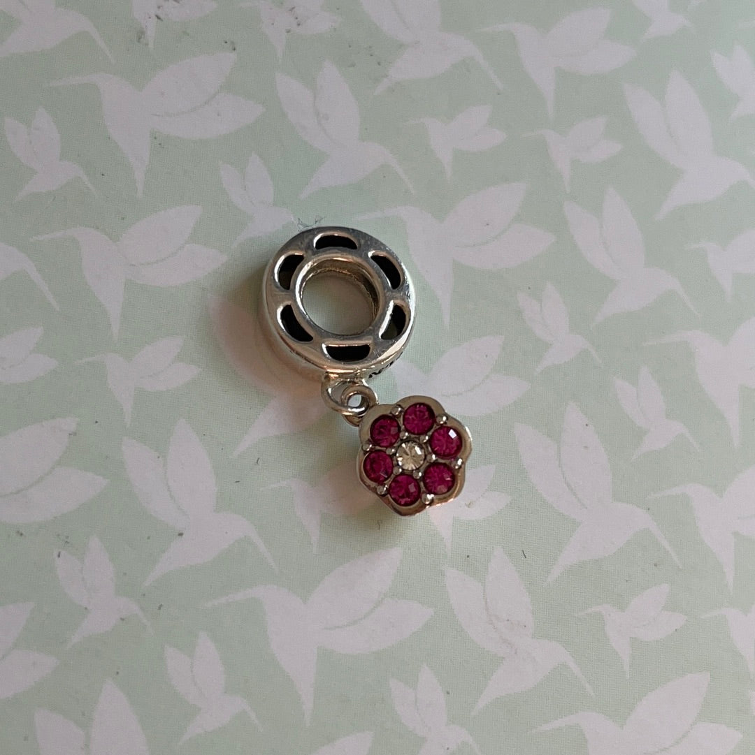 Genuine Chamilia Small Clear and Pink Pave Flower Dangle Charm