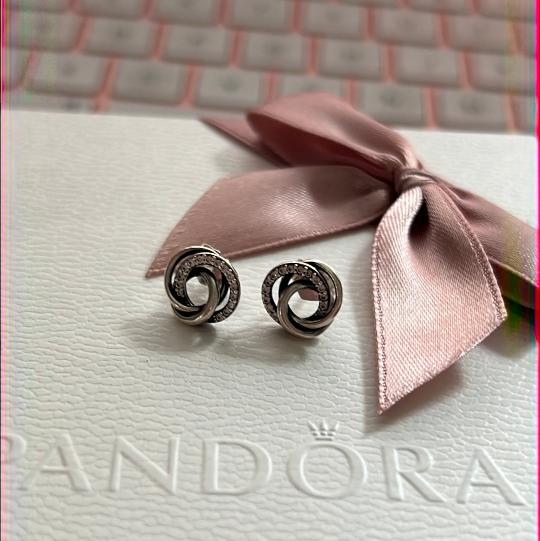 Genuine Pandora Family Forever and Always Pave Earrings